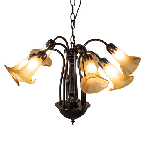 Meyda Lighting Tiffany Pond Lily 26" 7-Light Mahogany Bronze Chandelier With Yellow & Beige Shade Glass