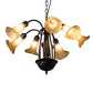 Meyda Lighting Tiffany Pond Lily 26" 7-Light Mahogany Bronze Chandelier With Yellow & Beige Shade Glass