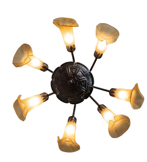 Meyda Lighting Tiffany Pond Lily 26" 7-Light Mahogany Bronze Chandelier With Yellow & Beige Shade Glass