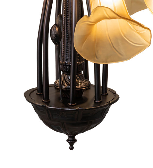 Meyda Lighting Tiffany Pond Lily 26" 7-Light Mahogany Bronze Chandelier With Yellow & Beige Shade Glass