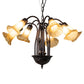 Meyda Lighting Tiffany Pond Lily 26" 7-Light Mahogany Bronze Chandelier With Yellow & Beige Shade Glass