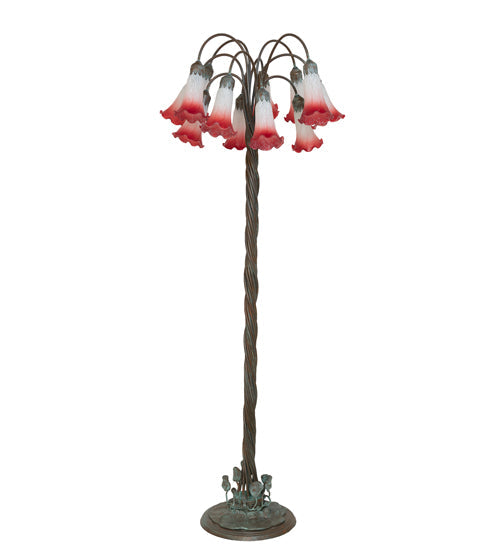 Meyda Lighting Tiffany Pond Lily 262113 61" 12-Light Bronze Floor Lamp With Pink & White Shade Glass