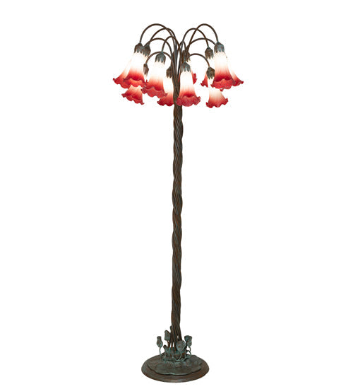 Meyda Lighting Tiffany Pond Lily 262113 61" 12-Light Bronze Floor Lamp With Pink & White Shade Glass