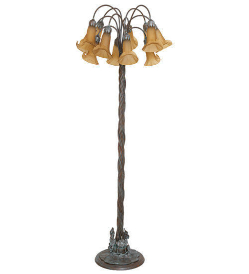 Meyda Lighting Tiffany Pond Lily 262122 61" 12-Light Bronze Floor Lamp With Amber Shade Glass