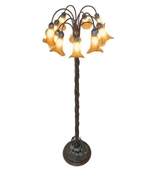 Meyda Lighting Tiffany Pond Lily 262122 61" 12-Light Bronze Floor Lamp With Amber Shade Glass