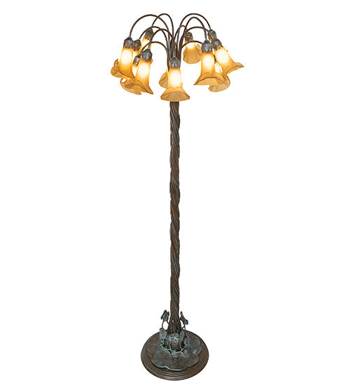 Meyda Lighting Tiffany Pond Lily 262122 61" 12-Light Bronze Floor Lamp With Amber Shade Glass