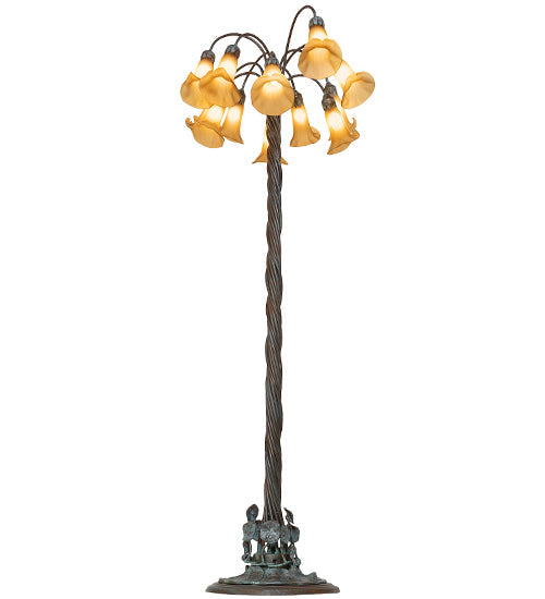 Meyda Lighting Tiffany Pond Lily 262122 61" 12-Light Bronze Floor Lamp With Amber Shade Glass