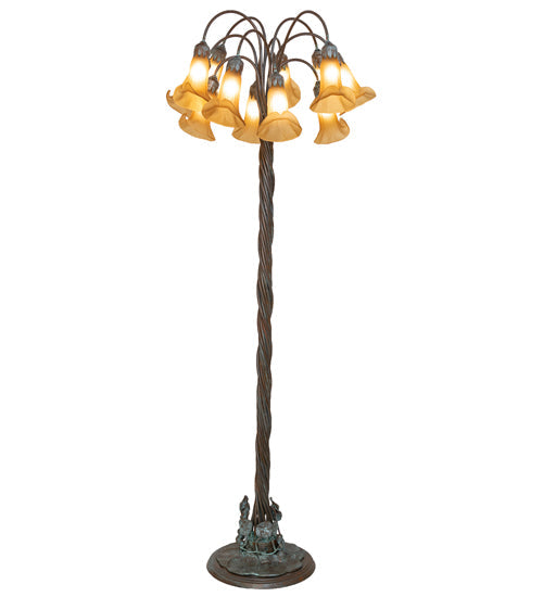 Meyda Lighting Tiffany Pond Lily 262122 61" 12-Light Bronze Floor Lamp With Amber Shade Glass