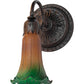 Meyda Lighting Tiffany Pond Lily 5" Mahogany Bronze Wall Sconce With Amber & Green Shade Glass