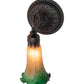 Meyda Lighting Tiffany Pond Lily 5" Mahogany Bronze Wall Sconce With Amber & Green Shade Glass