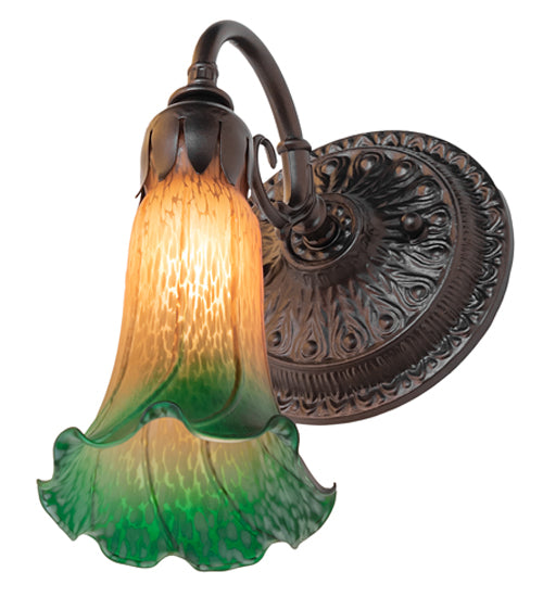 Meyda Lighting Tiffany Pond Lily 5" Mahogany Bronze Wall Sconce With Amber & Green Shade Glass