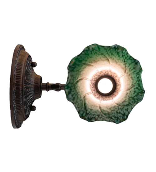 Meyda Lighting Tiffany Pond Lily 5" Mahogany Bronze Wall Sconce With Amber & Green Shade Glass