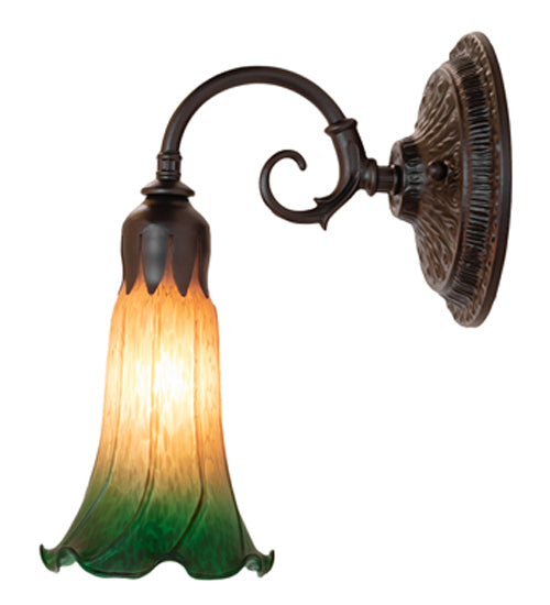 Meyda Lighting Tiffany Pond Lily 5" Mahogany Bronze Wall Sconce With Amber & Green Shade Glass