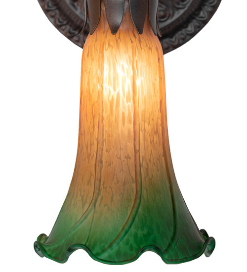 Meyda Lighting Tiffany Pond Lily 5" Mahogany Bronze Wall Sconce With Amber & Green Shade Glass