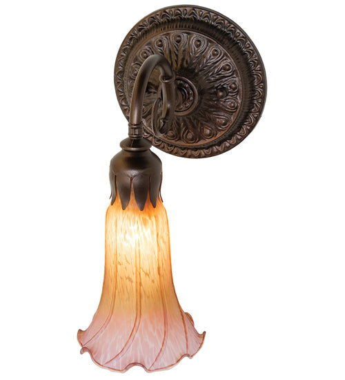Meyda Lighting Tiffany Pond Lily 5" Mahogany Bronze Wall Sconce With Amber & Purple Favrile Shade Glass