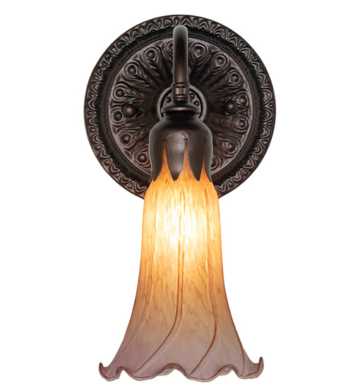 Meyda Lighting Tiffany Pond Lily 5" Mahogany Bronze Wall Sconce With Amber & Purple Favrile Shade Glass