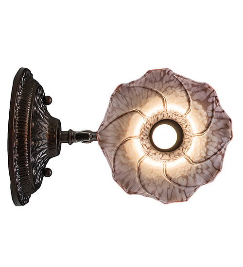 Meyda Lighting Tiffany Pond Lily 5" Mahogany Bronze Wall Sconce With Amber & Purple Favrile Shade Glass