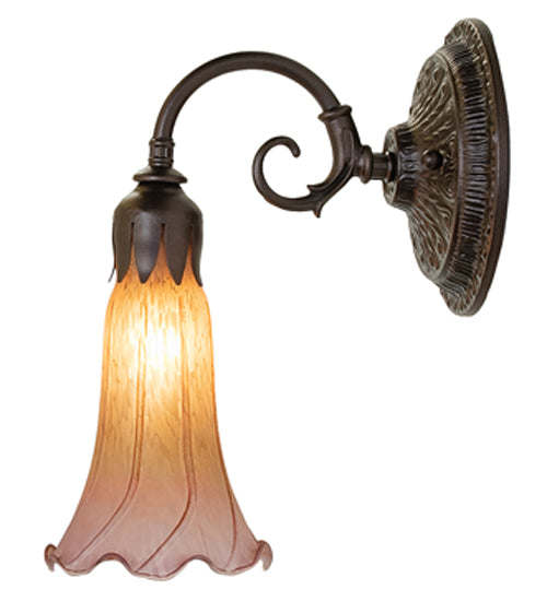 Meyda Lighting Tiffany Pond Lily 5" Mahogany Bronze Wall Sconce With Amber & Purple Favrile Shade Glass