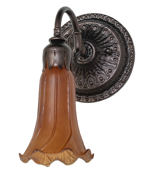 Meyda Lighting Tiffany Pond Lily 5" Mahogany Bronze Wall Sconce With Amber Shade Glass