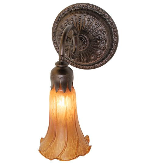 Meyda Lighting Tiffany Pond Lily 5" Mahogany Bronze Wall Sconce With Amber Shade Glass