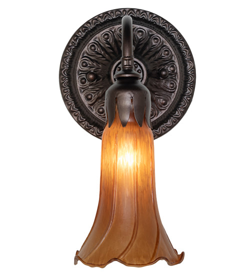 Meyda Lighting Tiffany Pond Lily 5" Mahogany Bronze Wall Sconce With Amber Shade Glass
