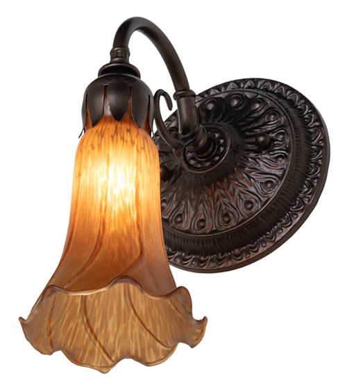Meyda Lighting Tiffany Pond Lily 5" Mahogany Bronze Wall Sconce With Amber Shade Glass