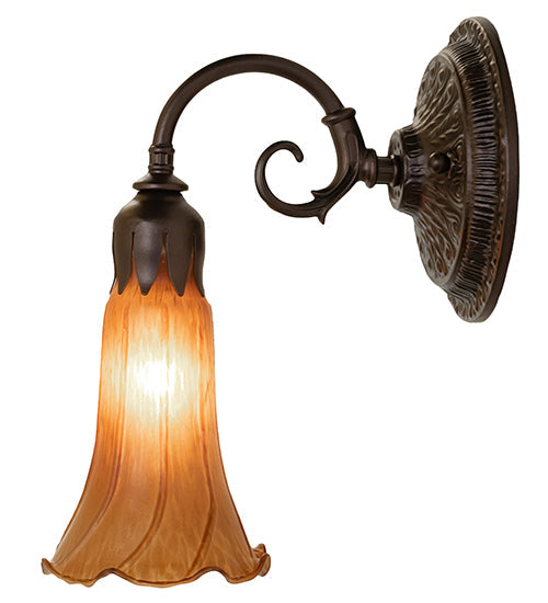 Meyda Lighting Tiffany Pond Lily 5" Mahogany Bronze Wall Sconce With Amber Shade Glass