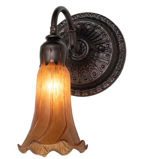 Meyda Lighting Tiffany Pond Lily 5" Mahogany Bronze Wall Sconce With Amber Shade Glass