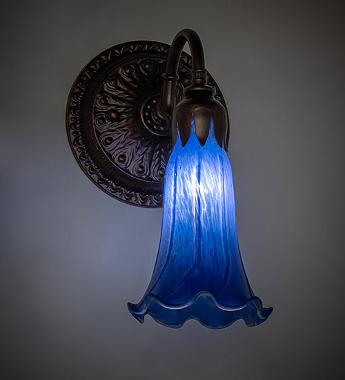 Meyda Lighting Tiffany Pond Lily 5" Mahogany Bronze Wall Sconce With Blue Shade Glass