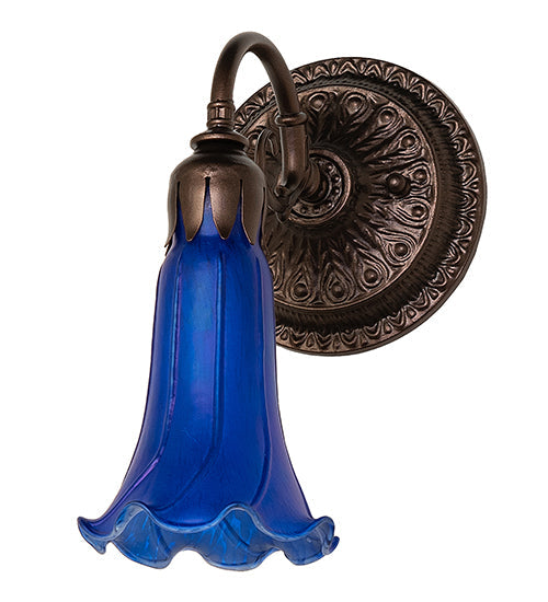 Meyda Lighting Tiffany Pond Lily 5" Mahogany Bronze Wall Sconce With Blue Shade Glass
