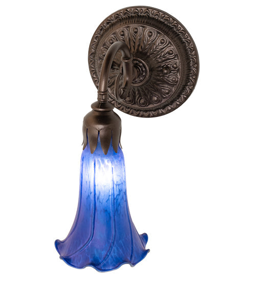 Meyda Lighting Tiffany Pond Lily 5" Mahogany Bronze Wall Sconce With Blue Shade Glass
