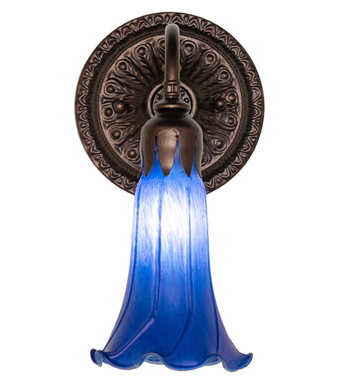 Meyda Lighting Tiffany Pond Lily 5" Mahogany Bronze Wall Sconce With Blue Shade Glass