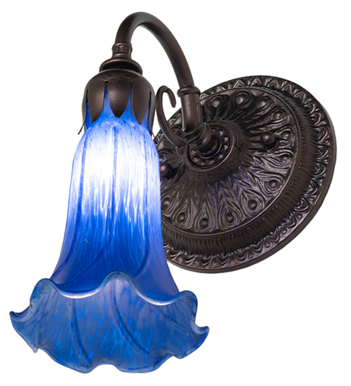 Meyda Lighting Tiffany Pond Lily 5" Mahogany Bronze Wall Sconce With Blue Shade Glass