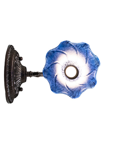Meyda Lighting Tiffany Pond Lily 5" Mahogany Bronze Wall Sconce With Blue Shade Glass