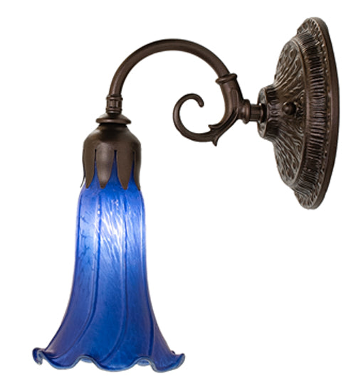 Meyda Lighting Tiffany Pond Lily 5" Mahogany Bronze Wall Sconce With Blue Shade Glass