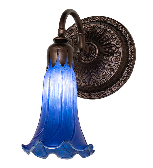 Meyda Lighting Tiffany Pond Lily 5" Mahogany Bronze Wall Sconce With Blue Shade Glass
