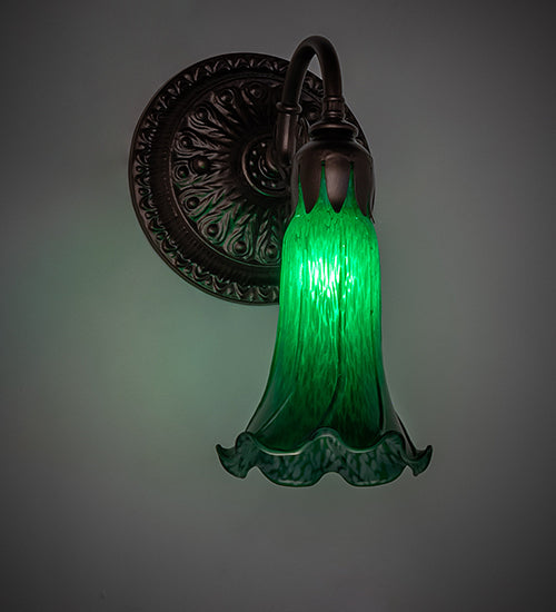 Meyda Lighting Tiffany Pond Lily 5" Mahogany Bronze Wall Sconce With Green Shade Glass