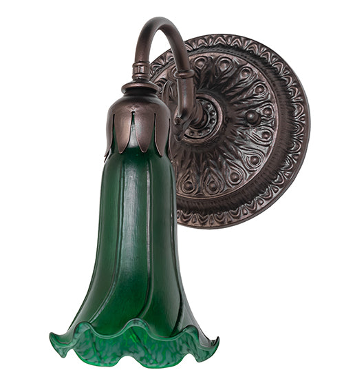 Meyda Lighting Tiffany Pond Lily 5" Mahogany Bronze Wall Sconce With Green Shade Glass