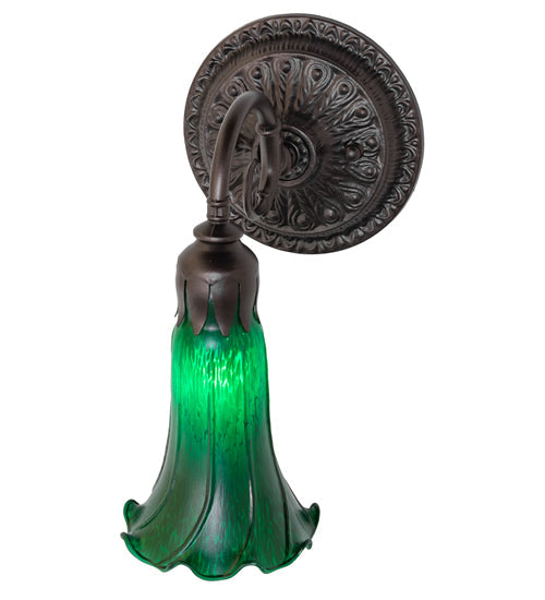 Meyda Lighting Tiffany Pond Lily 5" Mahogany Bronze Wall Sconce With Green Shade Glass