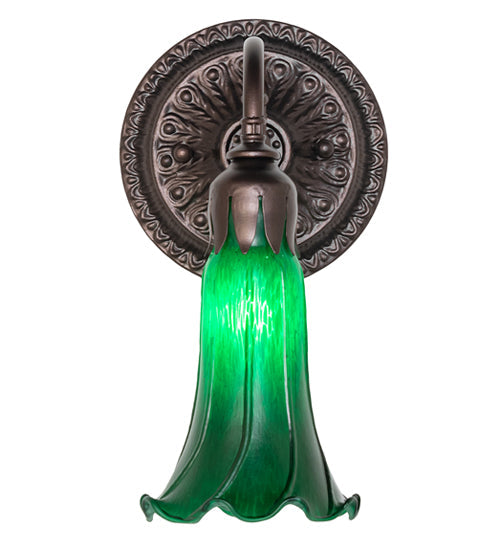 Meyda Lighting Tiffany Pond Lily 5" Mahogany Bronze Wall Sconce With Green Shade Glass