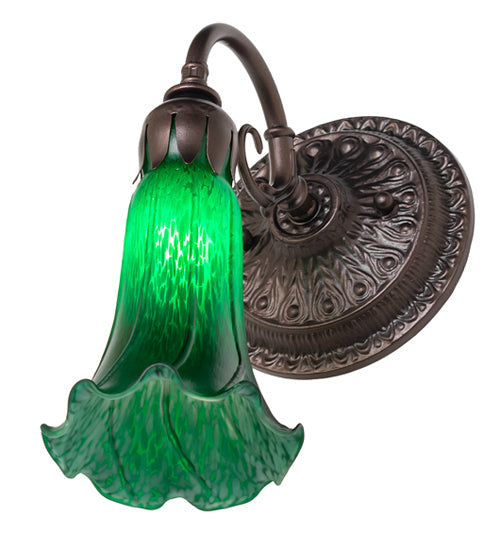 Meyda Lighting Tiffany Pond Lily 5" Mahogany Bronze Wall Sconce With Green Shade Glass