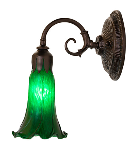 Meyda Lighting Tiffany Pond Lily 5" Mahogany Bronze Wall Sconce With Green Shade Glass