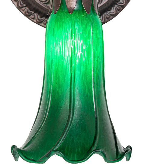 Meyda Lighting Tiffany Pond Lily 5" Mahogany Bronze Wall Sconce With Green Shade Glass