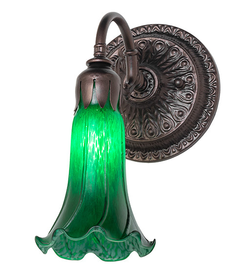 Meyda Lighting Tiffany Pond Lily 5" Mahogany Bronze Wall Sconce With Green Shade Glass