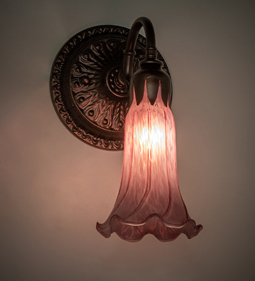 Meyda Lighting Tiffany Pond Lily 5" Mahogany Bronze Wall Sconce With Lavender Shade Glass