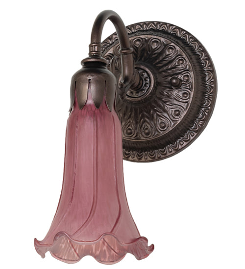 Meyda Lighting Tiffany Pond Lily 5" Mahogany Bronze Wall Sconce With Lavender Shade Glass