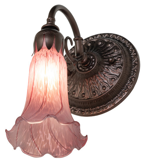 Meyda Lighting Tiffany Pond Lily 5" Mahogany Bronze Wall Sconce With Lavender Shade Glass