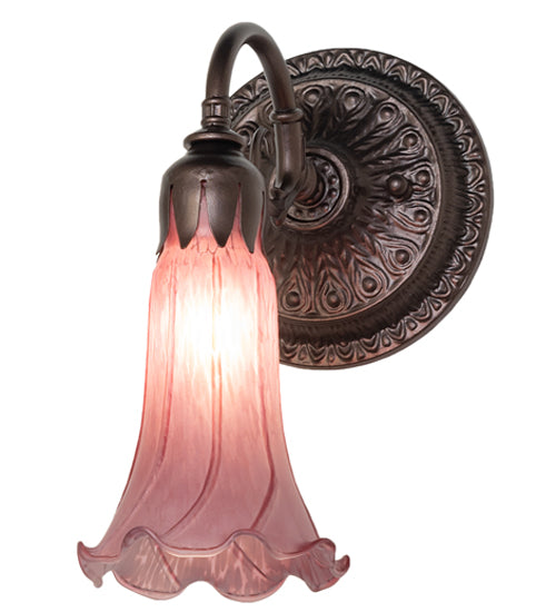Meyda Lighting Tiffany Pond Lily 5" Mahogany Bronze Wall Sconce With Lavender Shade Glass