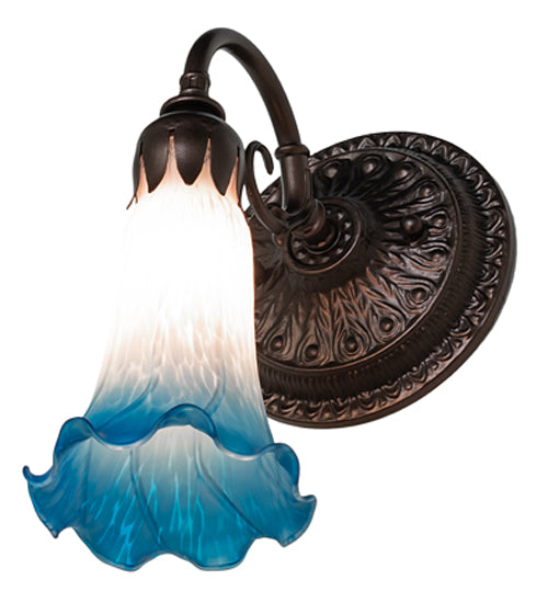 Meyda Lighting Tiffany Pond Lily 5" Mahogany Bronze Wall Sconce With Pink & Blue Shade Glass