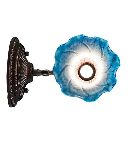Meyda Lighting Tiffany Pond Lily 5" Mahogany Bronze Wall Sconce With Pink & Blue Shade Glass